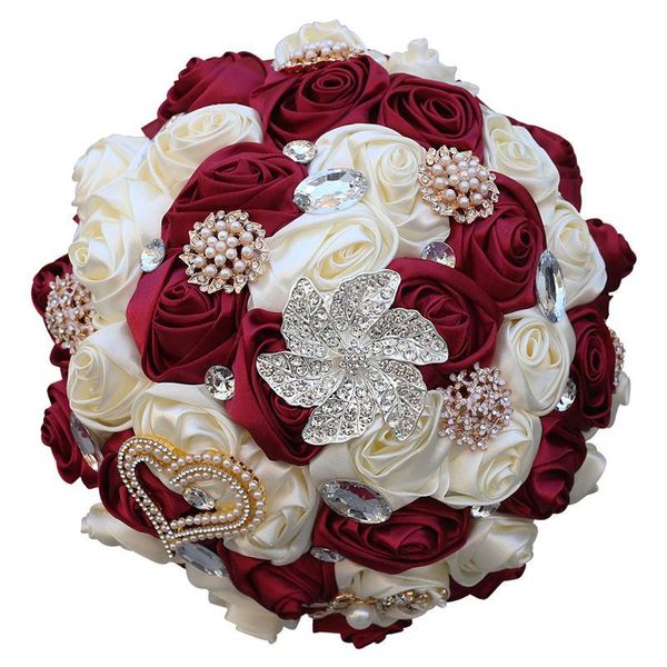 Flores de casamento Borgonha Branca Custom Faça buquês de noiva Bouquet Buquet Holding Fowers W373B