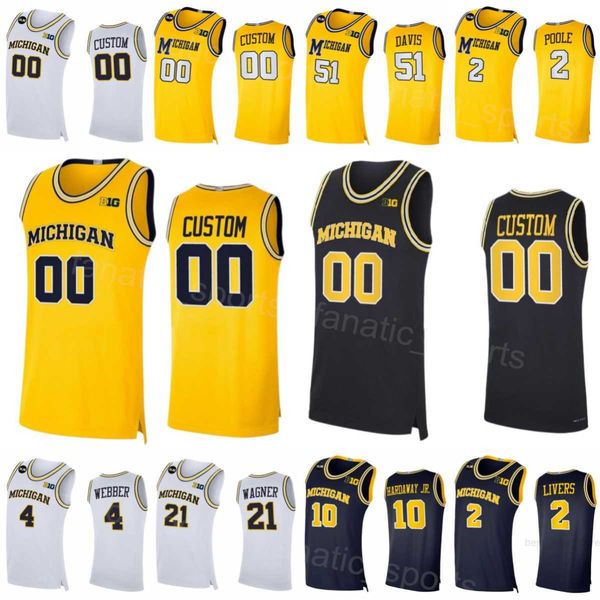 Wolverines College Jerseys Basketball 51 Austin Davis 4 Chris Webber 41 Glen Rice 25 Juwan Howard 2 Isaiah Fiversários 10 Tim Hardaway Jr 3 Trey Burke Jalen Rose Nome personalizado