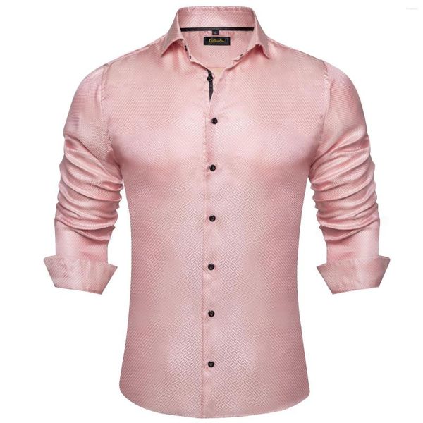 Camicie eleganti da uomo Camicia a maniche lunghe in seta da uomo tinta unita rosa Camicetta da festa per matrimonio da ufficio per ufficio aziendale