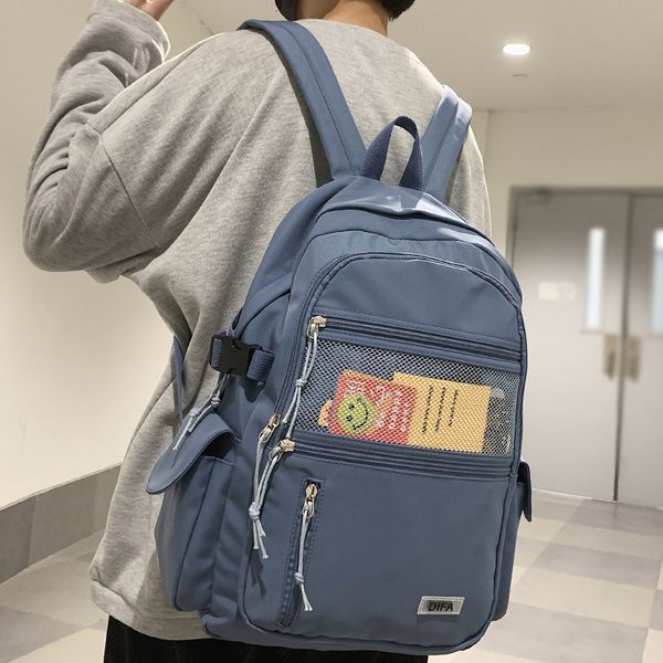 Школьные сумки унисекс крупные ученики рюкзак корейский чистый цвет мальчики для девочек в стиле кампуса в стиле школьной сумки нейлон водонепроницаемые туристические сумки 230324