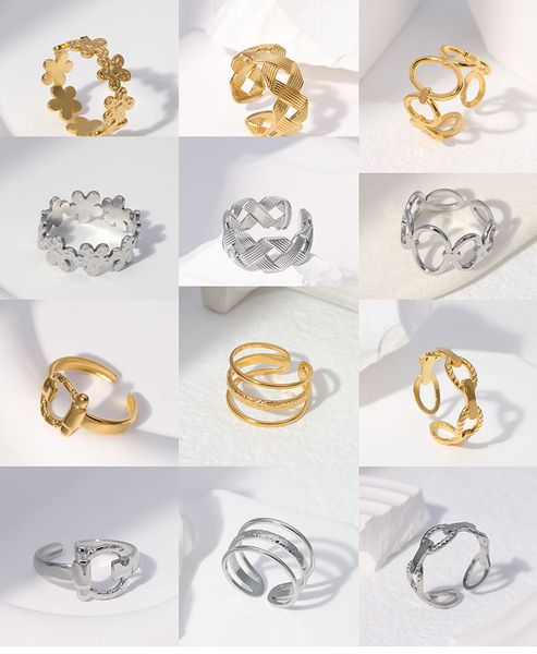 Einfacher Edelstahl-Fingerring für Frauen, geometrische Form, unregelmäßig, hohl, verstellbar, offener Ring, Temperament, geometrisch, stilvoll, Schmuck, Geschenke