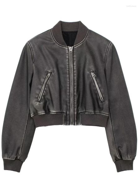 High Street PU Leder Kurze Jacken Damen Langarm Zip Verschluss Mäntel Weibliche Mode Kurze Bomber Jacke Damen