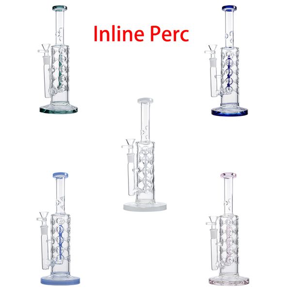 Bunte gerade Rohr-Fab-Ei-Wasserpfeifen Inline-Perkolator-Glasbongs Eis-Pinch-Wasserpfeifen 14-mm-Innengelenk-Öl-Dab-Rigs mit Schüssel 11 Zoll