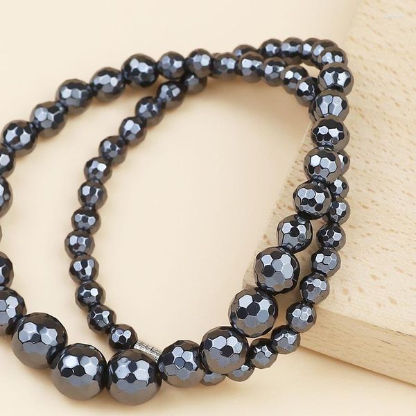 Catene di ematite naturale rotonda sfaccettata nera collana di perline fatte a mano ornamenti di gioielli da uomo di moda