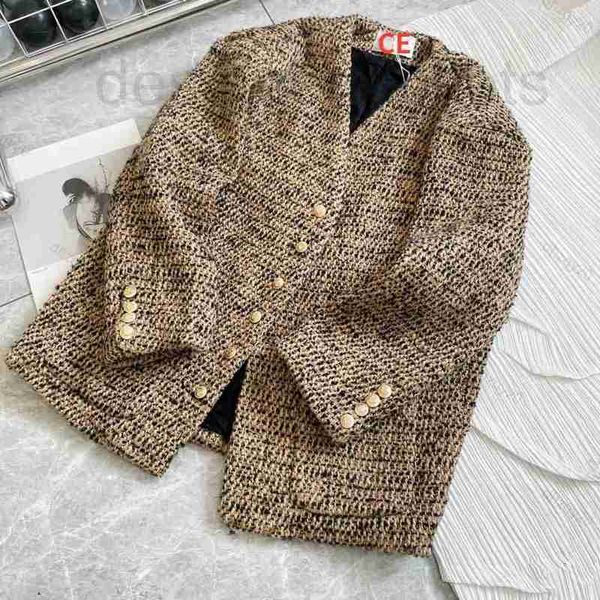 Miscele di lana da donna Giacca da cappotto in lana di design sciolto Abito con scollo a V britannico da donna autunno e inverno cardigan in maglione di pecora ispessito O74K