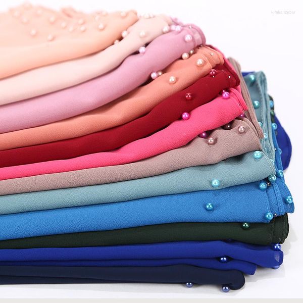 Schals Solider Bunte Perlen Blase Chiffon Schal Plain Tücher Hijab Muslim mit Perlen 20 Farben auf Lager 180 75 cm 10 Stück / Los