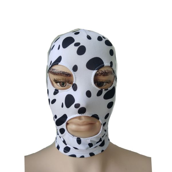 Kostümzubehör Halloween-Maske, Cosplay-Kostüme, Spandex-Maske, offene Augen, Mund, schwarze und weiße Flecken, Farbe, Zentai-Kostüme, Party-Zubehör