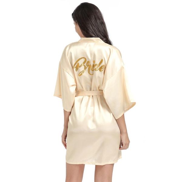 Damen-Nachtwäsche, Hochzeitsfeier, Team-Braut-Robe mit goldenen Buchstaben, Kimono-Seiden-Satin-Pyjama, Brautjungfer, rosafarbener Bademantel für Damen