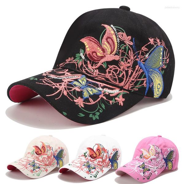 Ball Caps Cartoon Butterfly Женская бейсбольная шляпа летняя вышивка цветочной вышивки солнцезащитные спорты на открытом воздухе