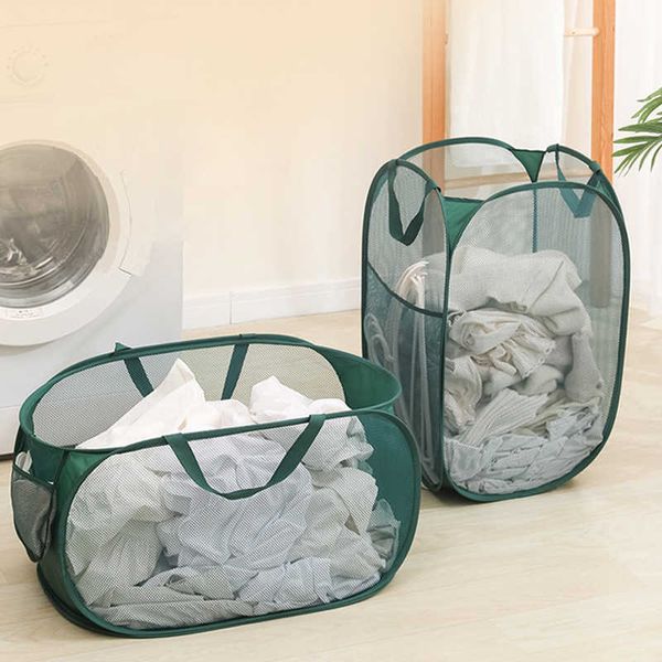 Cestas de armazenamento cesto de lavanderia dobrável roupas sujas cestas de roupas bebê brinquedo de bebê de grande capacidade cesta de nylon malha de malha de lavagem Organizar Z0323