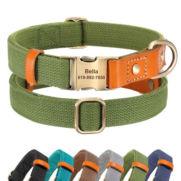 Personalisierte Nylon-Hundehalsbänder, langlebiges Echtleder, individuelle ID-Halsbänder mit kostenloser Gravur, verstellbar für kleine, mittelgroße und große Hunde
