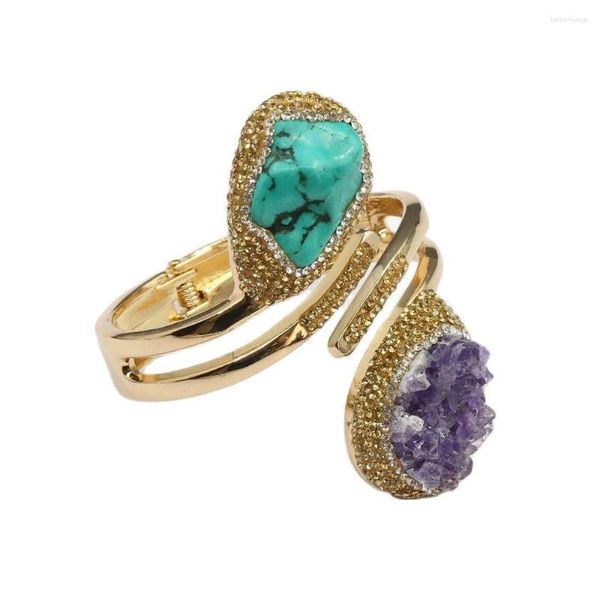 Braccialetto GuaiGuai Gioielli Ametista Viola Naturale Druzy Turchesi Blu Nugget CZ Pavimentato Fatto A Mano Per Le Donne