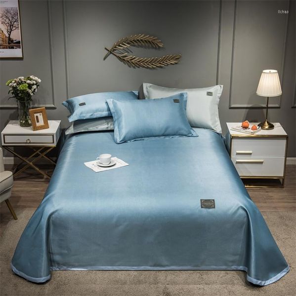 Bedding Sets 2023 est Products Pure Color bordado gelo tampa de seda capa de cama de folha equipada travesseiros 3 pcs luxuoso azul claro