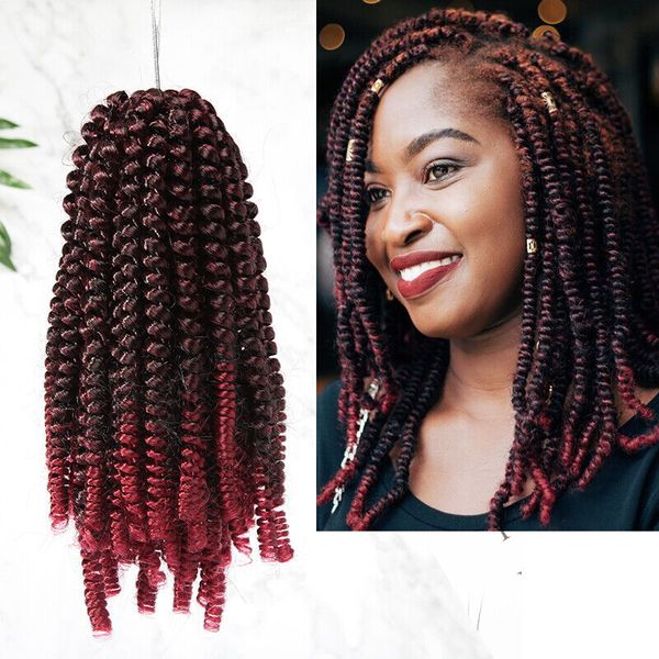 Borgogna Nubian Spring Twist Hair All'ingrosso Afro Pre ritorto sintetico lungo estensione Crochet Ombre treccia