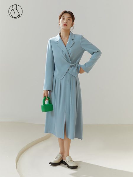 Vestido de duas peças dushu feminino terno conjunto de outono sentimento office senhora especial tubo solto blazer azul aline saia feminina 230324