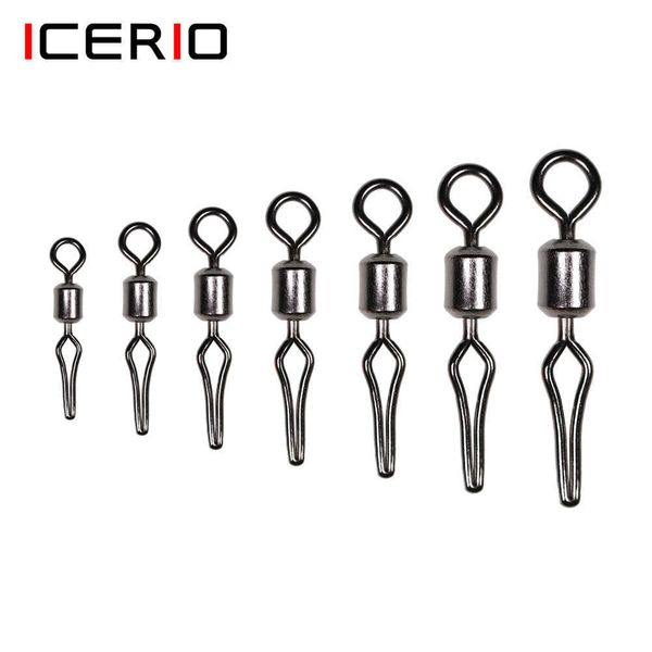 Ganchos de pesca ICERIO 100pcs giratória com lateral com clipe de peixe Fishhooks e conector de pesca de porcaria Swivels com snap p230317