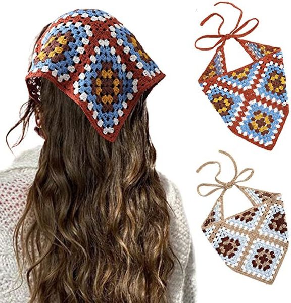 Bandanas moda moda çiçek bandanas tığ işi saç eşarp kadınlar örgü başörtüsü papatya baş bandı vintage kafa kerchief kızlar için aktarma 230323