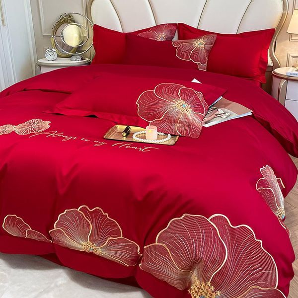 Постилочные наборы красные сплошные цветочные вышитые хлопковые наборы из одеяла из подготовительной крышки льняные наволочки на домашние текстиль