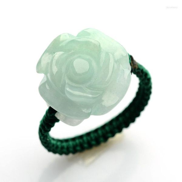 Rings de cluster natural Uma carga de Mianmar Jade Roses Diy para mulheres tecendo corda vermelha