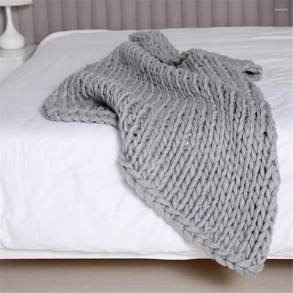 Battaniye moda tıknaz yün battaniye kalın büyük iplik fitil örgü kış sıcak atış kanepe yatak