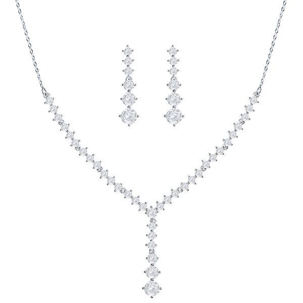 Halskette Ohrringe Zirkon Braut Hochzeit Schmuck Sets für Bräute Brautjungfer Prom Kostüm Zubehör für Frauen