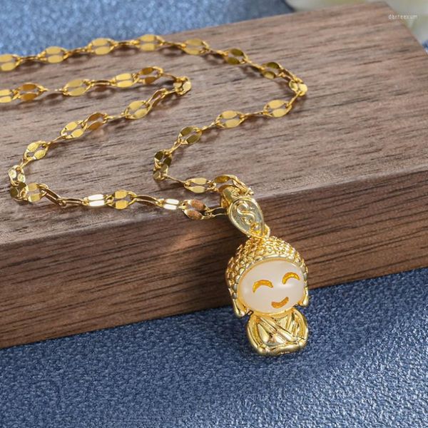 Ketten 316L Edelstahl Einfache Glückliche Maitreya Buddha Anhänger Charms Kette Choker Halskette Für Frauen Mode Edlen Schmuck SAN696