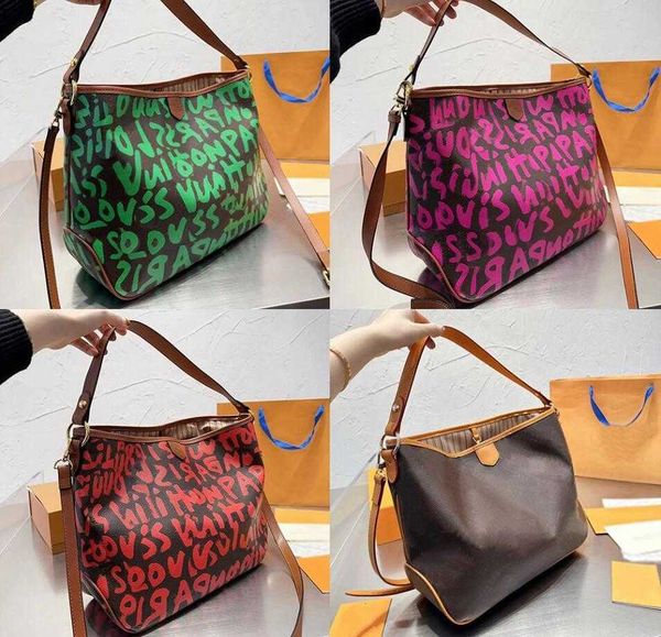 Borsa a tracolla firmata da donna di lusso con monogrammi Graffiti Borsa a tracolla firmata Francia Marca L Lettere Borsa a tracolla in pelle stampata con tracolla in pelle da donna