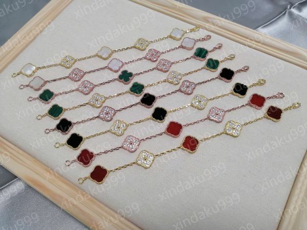 Moda klasik 4/dört yaprak yonca cazibe bilezikler bileklik zinciri 18k altın agate kabuk-Pearl-sear-sear erkek kadınlar kadro çift düğün anne 'gün mücevher kadın hediyeler yb2 -04