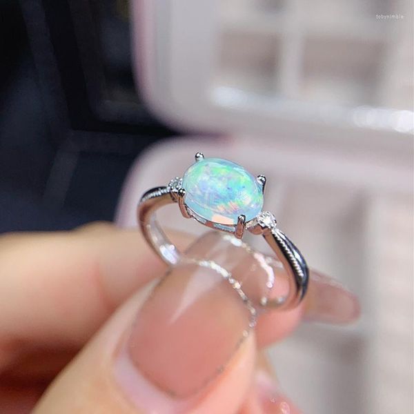 Küme halkaları doğal gerçek opal yüzük 6x8mm boyutu değerli mücevherler 925 STERLING Gümüş Kadınlar Yıldönümü Partisi Hediye Satışı