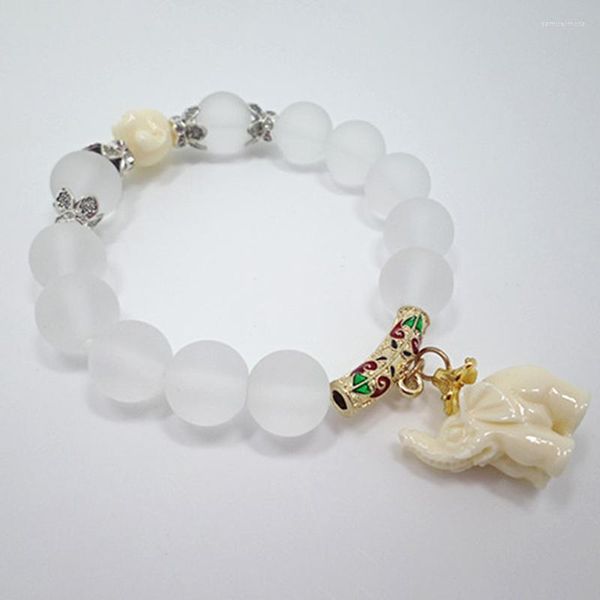 Braccialetti con ciondoli Bracciale elefante in cristallo opaco etnico per donna Gioielli antichi con perline di animali con testa di Buddha antico