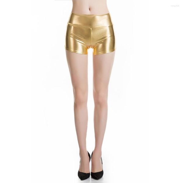 Damen-Shorts, solide Kunstleder-Tanz-Clubwear, Workout, PU-glänzende Hose, sexy, schlankes Gesäß, kurz
