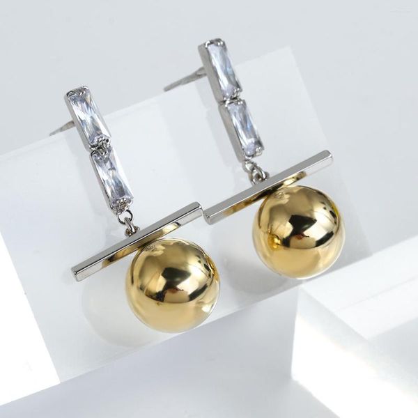 Orecchini pendenti Greatera squisito zircone cubico ciondolo a sfera in metallo bicolore goccia per gioielli geometrici color oro da donna