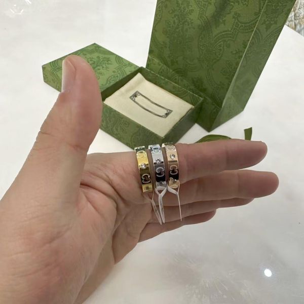 Anel de amor de prata de aço para homens e mulheres joias de designer de luxo para amantes anéis incrustados de diamante presente de dia dos namorados largura 5 mm tamanho 5-11