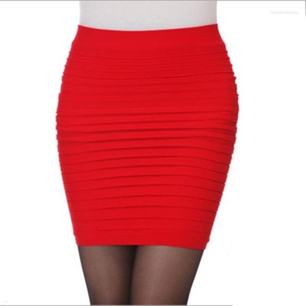 Saias 2023 Lápis elásticos de lisástica de verão / mulheres Moda Moda Slim Bodycon Design Dobring Padrões curtos saia