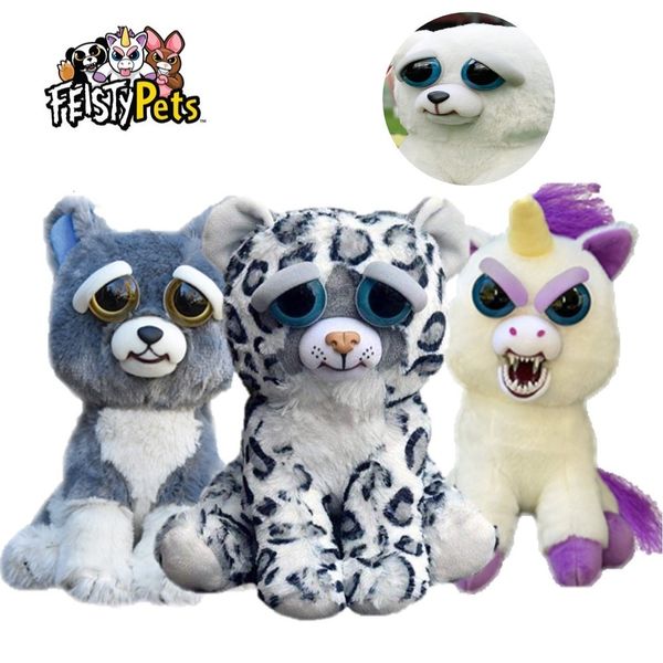 Bambole di peluche faccia divertente che cambia peluche per bambini snow leopard farcito peluche unicorno cane animale arrabbiato bambola orso panda 230323