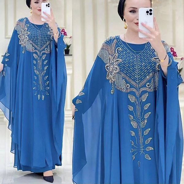 Ethnische Kleidung Muslim Kaftan Abaya Dres Dubai Turkish Chiffon Party Kleider Elegantes Abendkleid Afrikaner Boubou 2 Stück Outfit Open Robe 230324