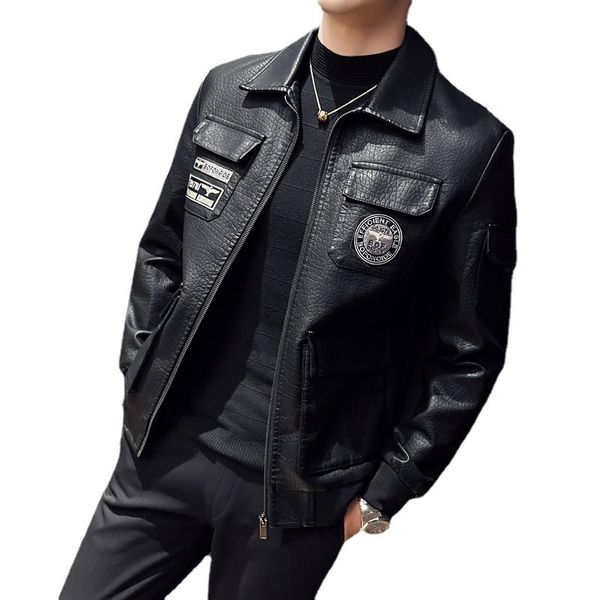Мужская кожаная тенденция Cool Motorcycle Jacket Костюм высококачественный дизайнер панк теплый кардиган 230324