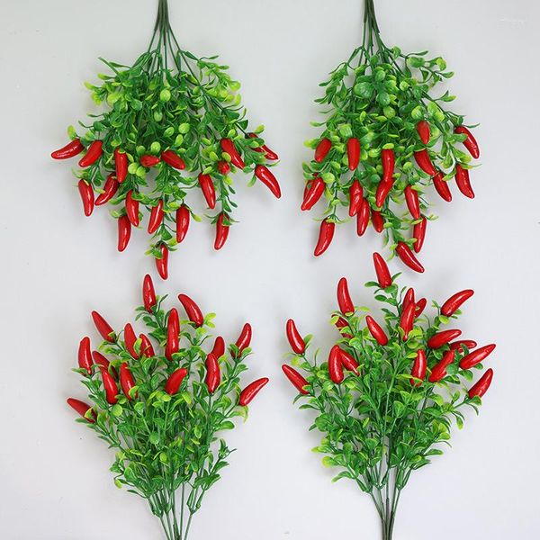 Flores decorativas Fossa de pimenta de pimenta falsa Buquê de pimenta artificial Decorações de simulação vermelha falsa frutas de frutas pimentas