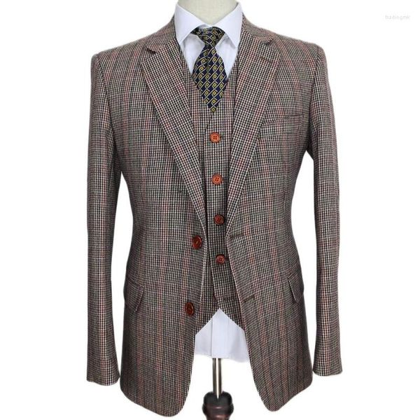 Ternos masculinos Brown clássico tweed personalizado magro fit fit mass 3 peças gentleman estilo alfaiate festas para homens coletes de calças