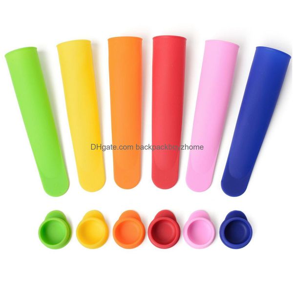 Strumenti per gelato 6 colori Fai da te Sile congelato vecchio stampo per ghiaccioli con Er Kitchen Food Grade Bambini Pop Maker Stampi Dh0402 Consegna di goccia H Dhqgv