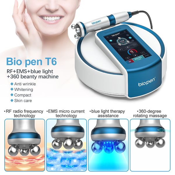 T6 Elektrische Massage 360 Radiofrequenz Rolling Rf mit blauer LED-Lichttherapie Vakuumwalze Facelifting Hautstraffung für Spa Beauty Machine
