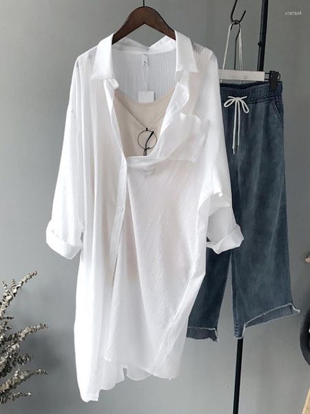 Blusas femininas fitshinling transparente camisa sexy de blusa longa e top feminino camisetas brancas e tops femininos primavera no verão