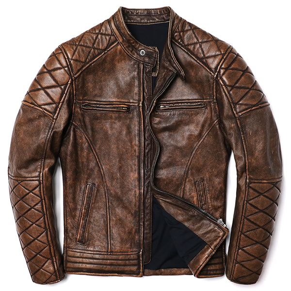 Мужская кожаная искусство 2023 Vintage Vintage Biker Jacket 100 Natural подлинная ковена