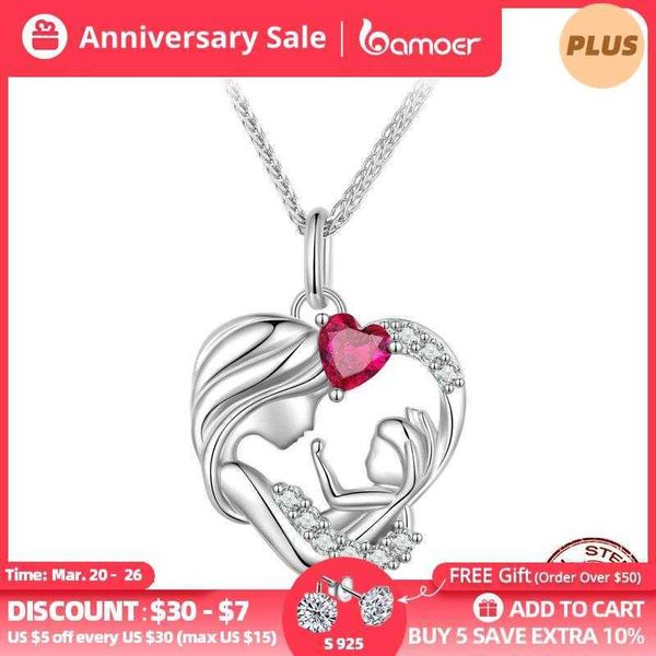 Anhänger-Halsketten Bamoer 925 Sterling Silber Mutter und Kind Anhänger Halskette für Frauen Muttertag Geburtstag Feiner Schmuck Geschenk BSN323 Z0324