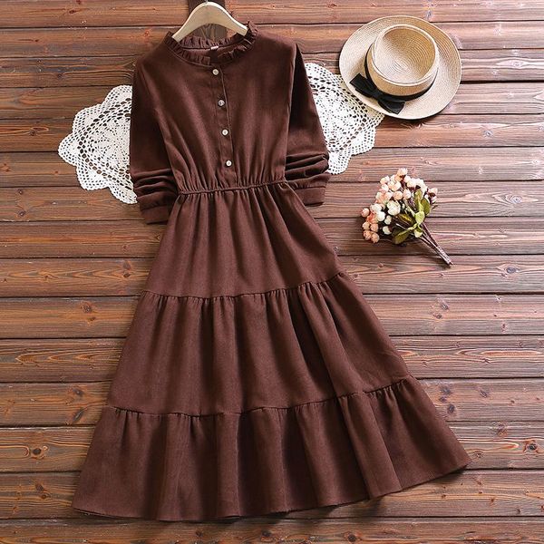 Günlük elbiseler mori kız sevimli kawaii tatlı elbise sonbahar moda uzun kollu kadife kadınlar vintage vestidos