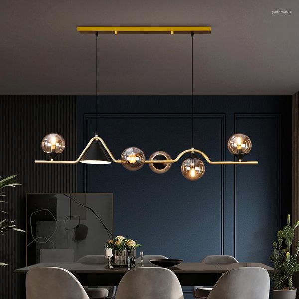 Kronleuchter Nordic LED Kronleuchter Für Esszimmer Wohnzimmer Bar Glas Ball Küche Decke Anhänger Lichter Schwarz Glanz Moderne Hängende Lampe