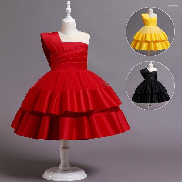 Vestidos de menina crianças um vestido de festa de ombro para meninas pequenos bolo preto em camadas de tutu vestido de aniversário tutu