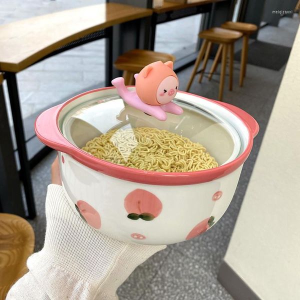 Миски с высокой пропускной способностью керамический рамэн мультфильм 3D Держатель телефона животных милый персик печатный домашний посуда Студент Студент Суп Райс