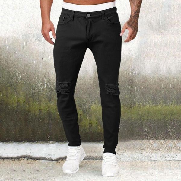 Jeans masculinos Sports casuais de cor de cor de cor clássica do estilo clássico High Stretch File