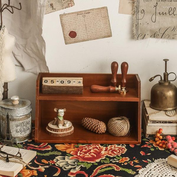 Ganci Organizzatore da scrivania per mensole decorative in legno da parete multifunzionale vintage premium a 2 livelli